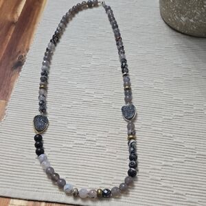SILPADA 'ODE TO GEODE' NATURAL AGATE, DRUZY & HEMATITE NECKLACE IN 925 32”.